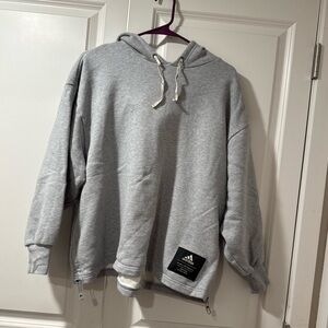 adidas Light Gray Men’s Pullover Hoodie with Patch Logo